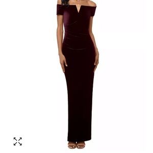 X by Xscape Velvet Off-The-Shoulder Gown